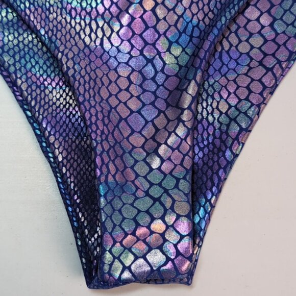 3/$20 Shein Metallic Snakeskin Print Bikini Bottoms Shiny Mermaid Rave Costume - Picture 3 of 6